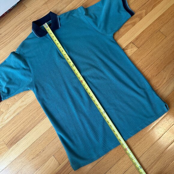 Bill Blass Mens Medium Button Short Sleeve Polo Shirt Green and Navy Blue Vtg - Picture 10 of 10